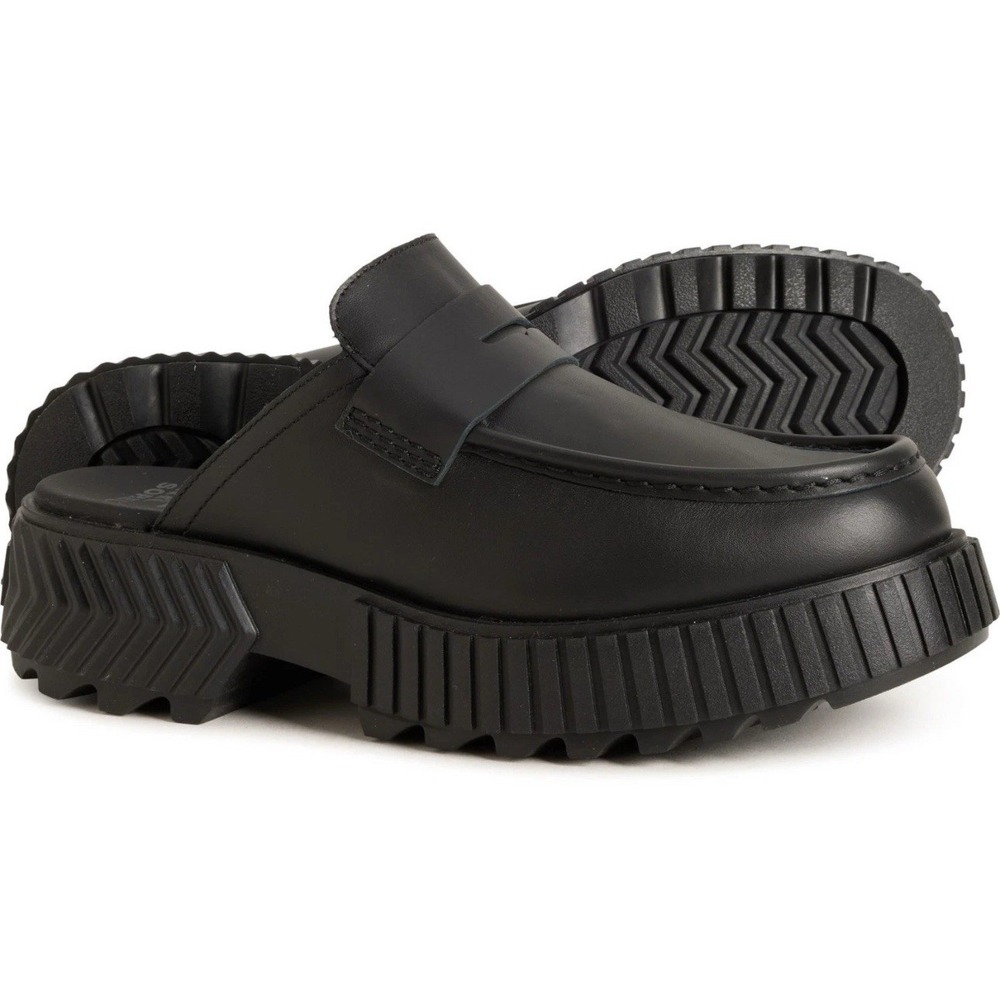 Sorel Ona Ave Loafer Leather Shoes for Women Size 12 Black Slide New FLAW READ